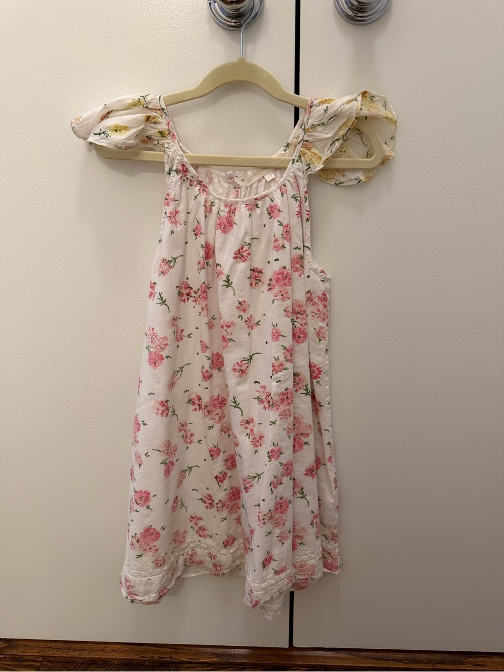 LoveShackFancy Girls' Pink Floral Tie-Shoulder Dress